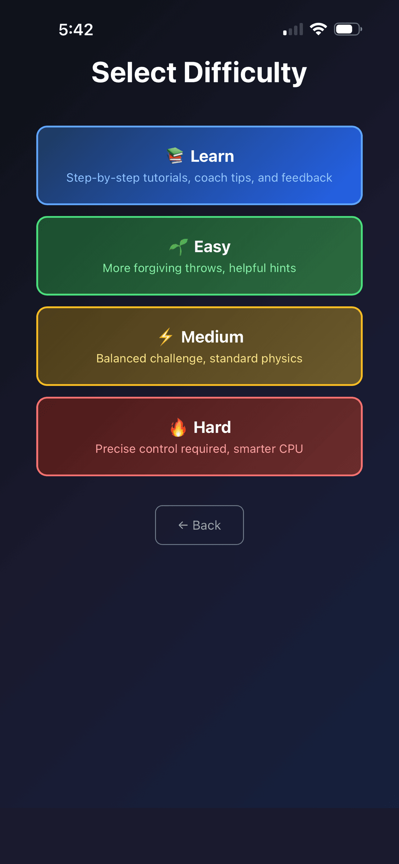 Curling Pro+ - Difficulty Selection