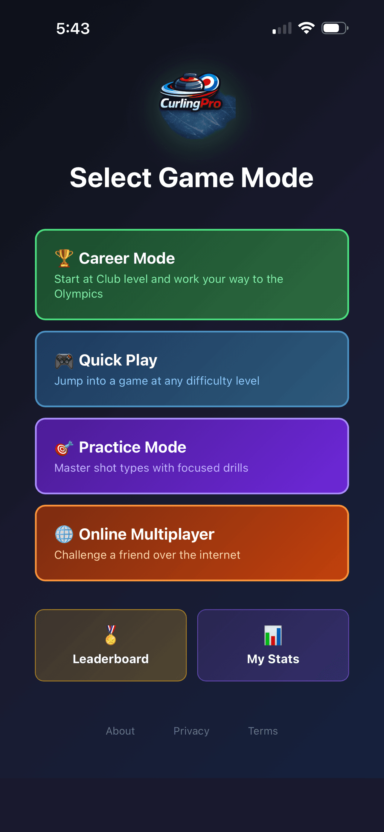 Curling Pro+ - Main Menu